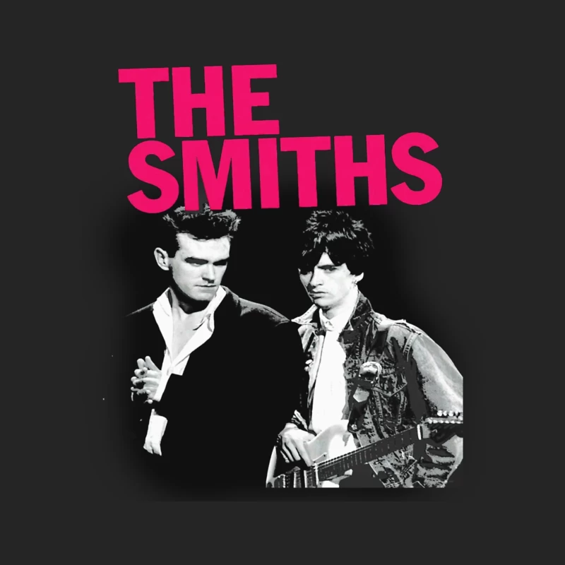 The Smiths: Iconic 1980s Indie Rock Band Portrait with Pink Logo Male Pullover Sweatshirt