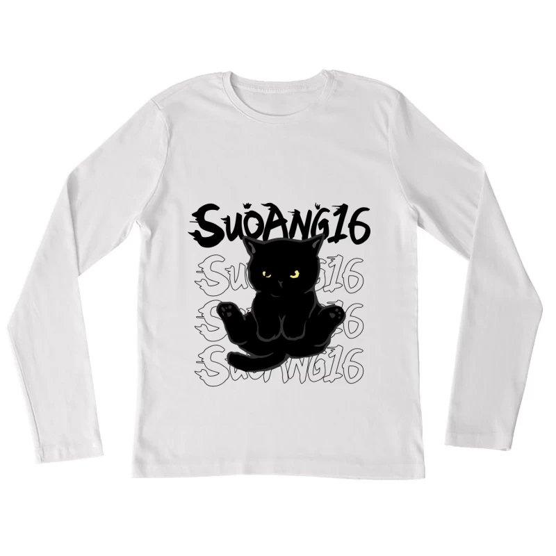 Niedliche schwarze Katze Illustration Damen Langarm T-Shirt