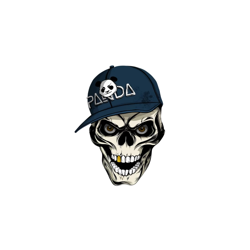 Skull with Panda Cap Graphic Illustration Desk Mat
