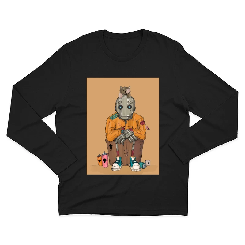 Urban Robot with Cat in Street Art Style Male Long Sleeve T-Shirt