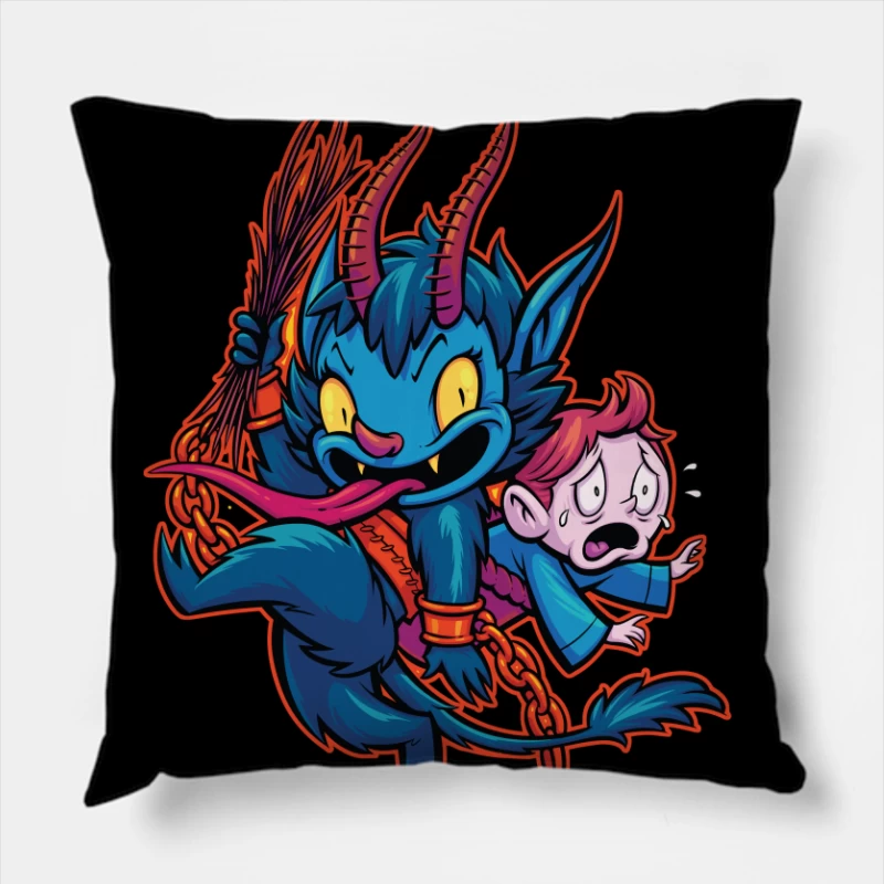 Playful Demon with a Child Throw Pillow