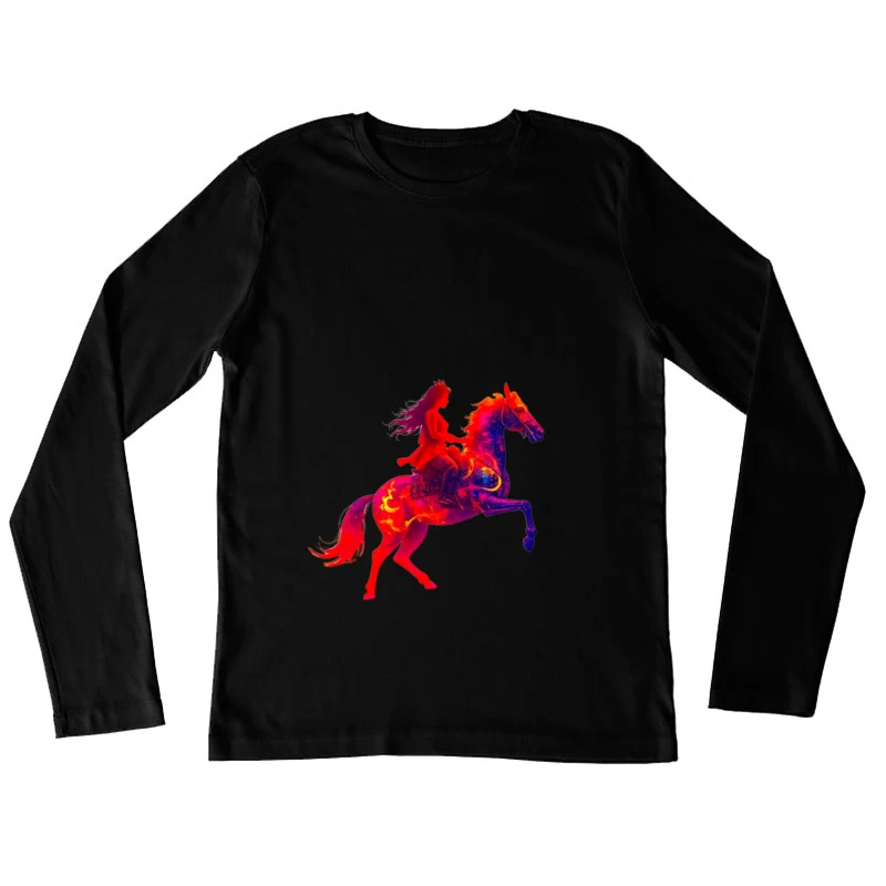 Mystical Red Horse and Rider Silhouette Fantasy Art Female Long Sleeve T-Shirt