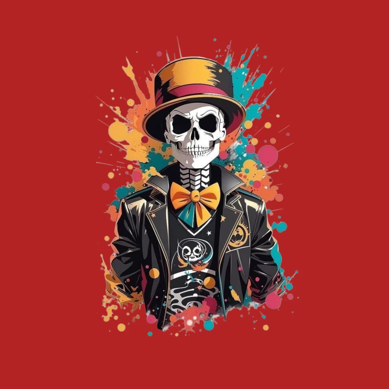 Colorful Skeleton in a Top Hat Male T-Shirt