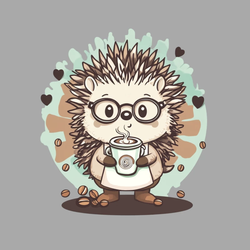 Cute Cartoon Hedgehog with Glasses Enjoying Coffee Male Pullover Hoodie