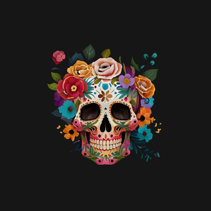 Sugar Skull mit Blumen Damen T-Shirt