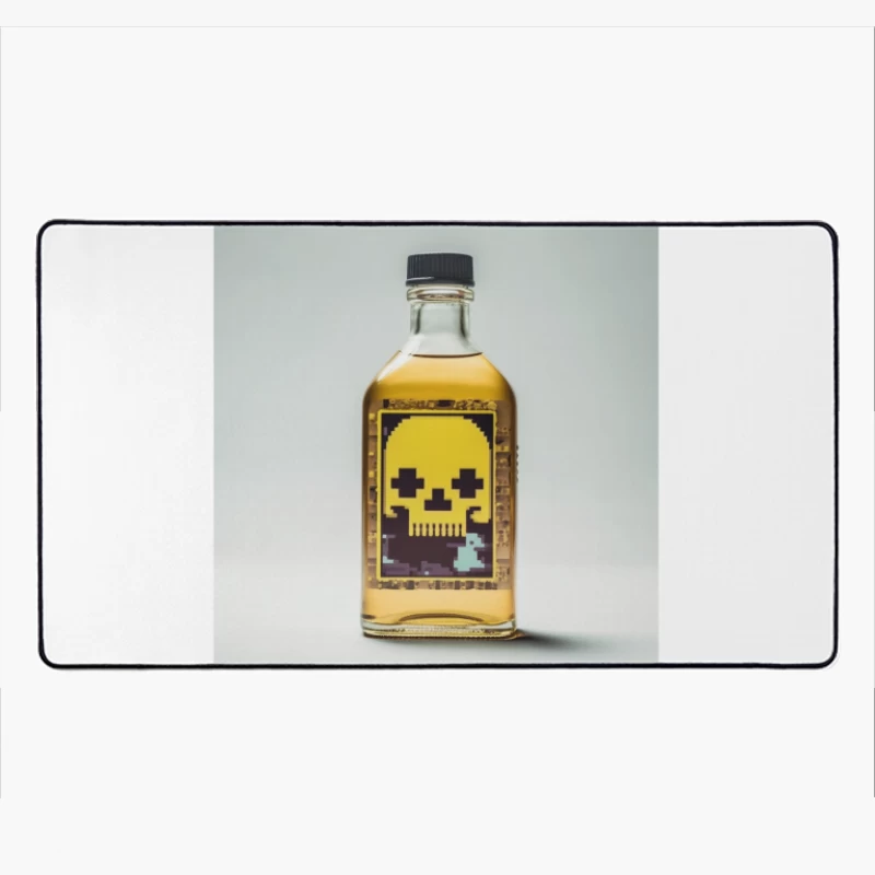 Pixel Art Skull Liquor Bottle with Retro Gaming Design Desk Mat