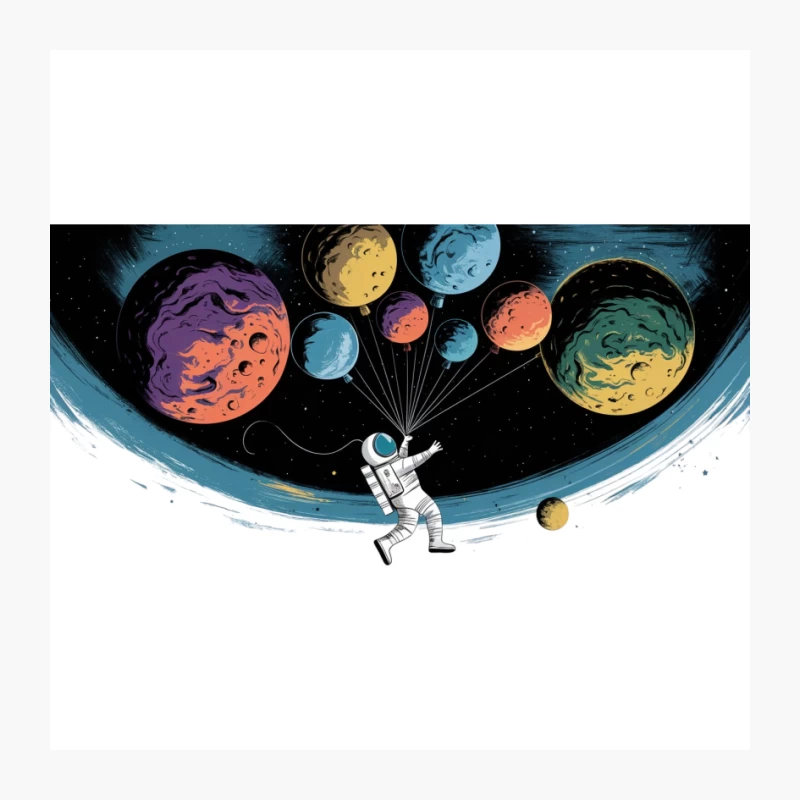 Whimsical Cosmic Explorer: Astronaut's Planetary Balloon Adventure Pin