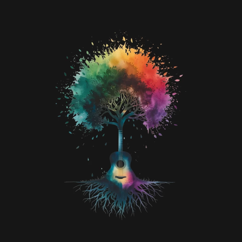 Rainbow Musical Tree with Guitar Roots Female Long Sleeve T-Shirt