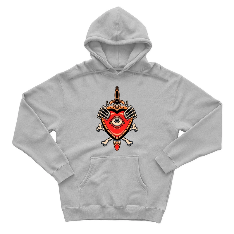 Heart with Eye and Skeleton Hands Male Pullover Hoodie