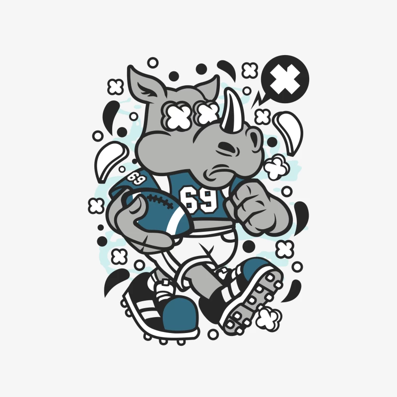 Rhinocéros joueur de football illustré Homme Sweat-shirt à enfiler
