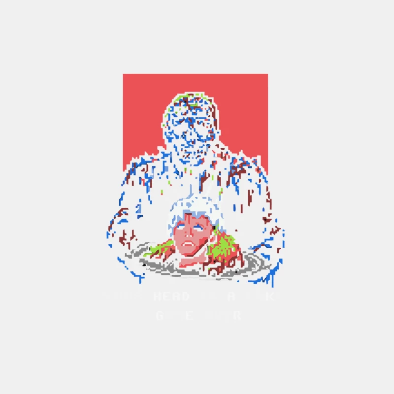 Pixelated Surreal Portrait with Meat and Text Male Tank Top