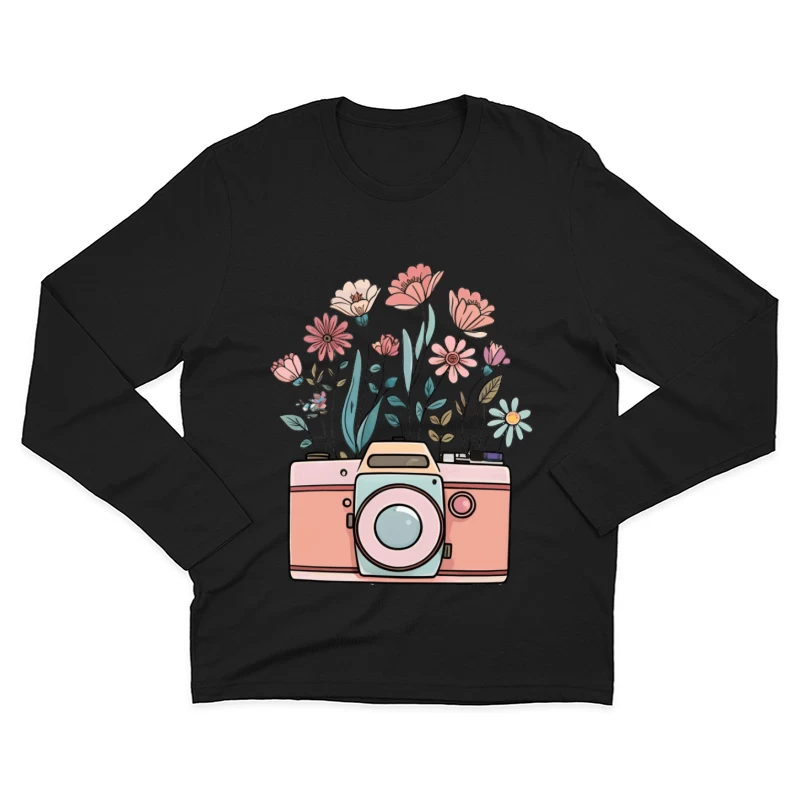 Blumenkamera Illustration Herren Langarm T-Shirt