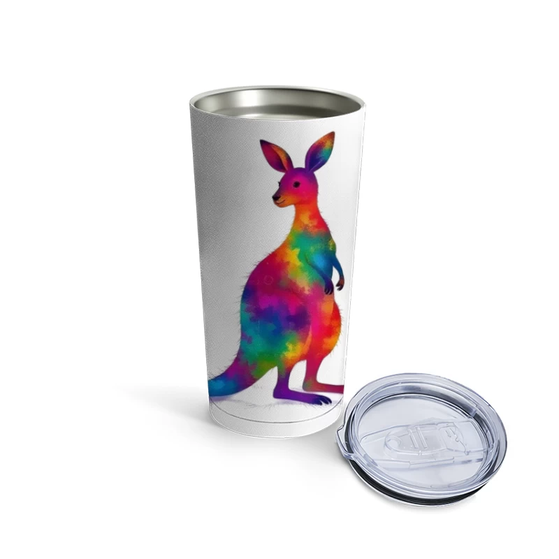 Rainbow Watercolor Kangaroo Art Travel Mug