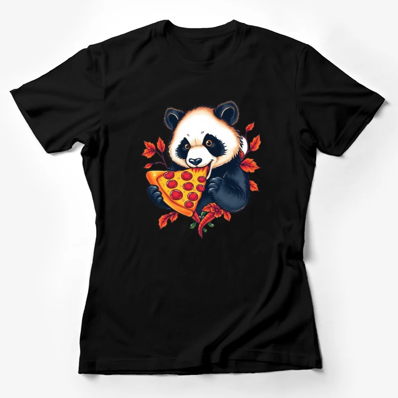 Cute Panda Bear Eating Pizza Female T-Shirt