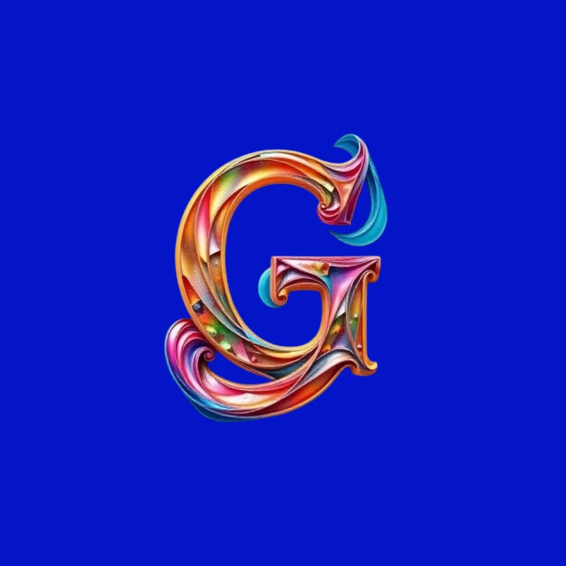 Colorful 3D Typography: Decorative Letter G with Swirling Gradient Pattern Tapestry