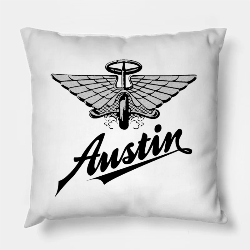 Vintage Austin Motorcycle Company Winged Logo Design Throw Pillow