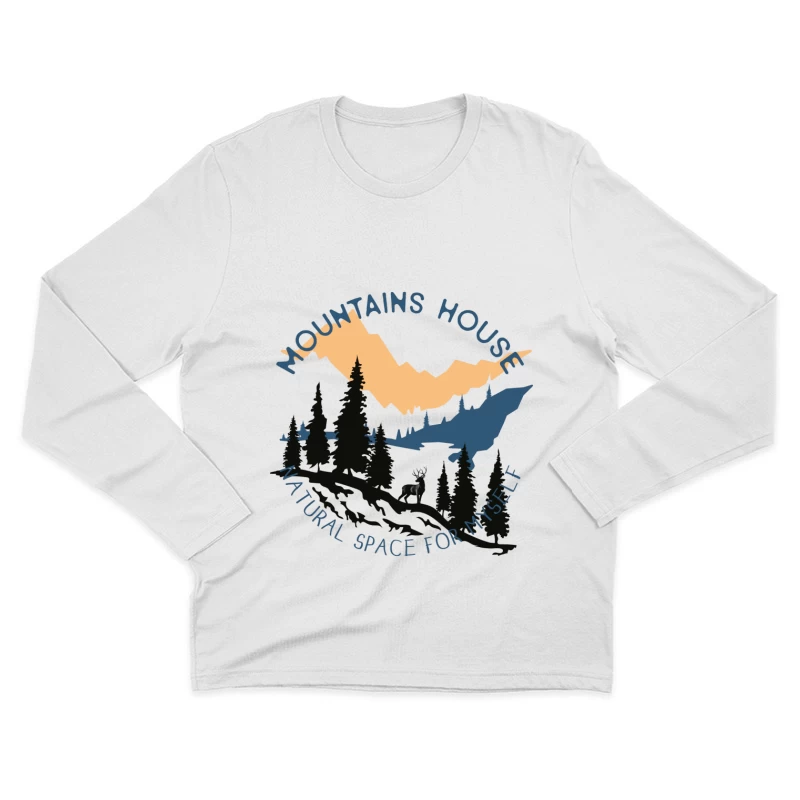 Berglandschaft mit Tier und Sonnenuntergang Herren Langarm T-Shirt