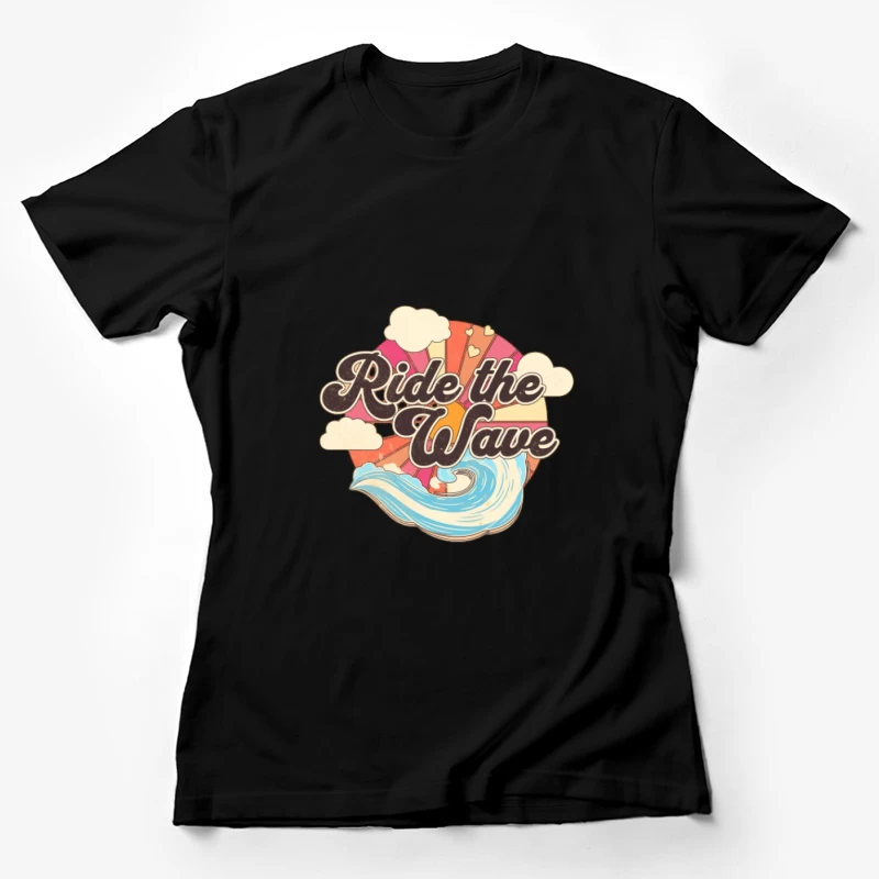 Surfe la Vague: Graphique Vintage avec Couleurs et Nuages Femme T-Shirt