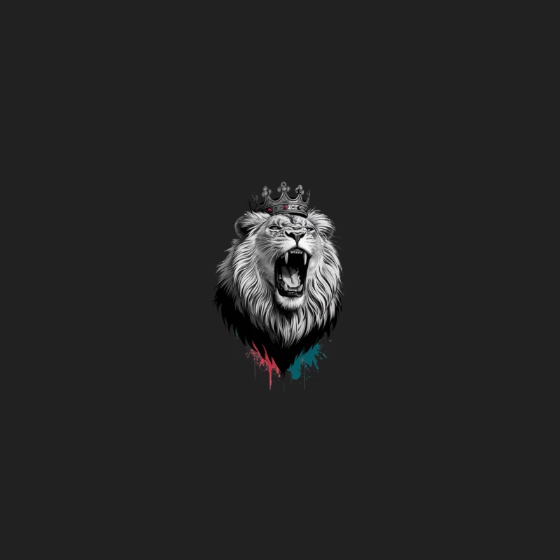 Crowned Lion's Roar: A Majestic Black and White Portrait with Colorful Accents Bucket Hat