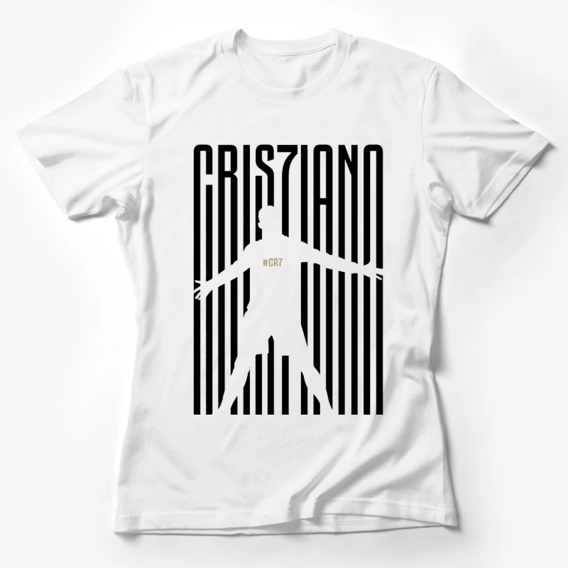 Minimalist CR7 Silhouette with Striped Background Design Female T-Shirt