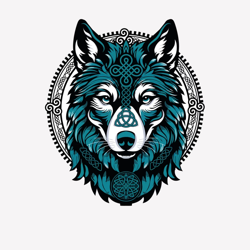 Majestic Celtic Wolf – Teal Knotwork Design Male T-Shirt