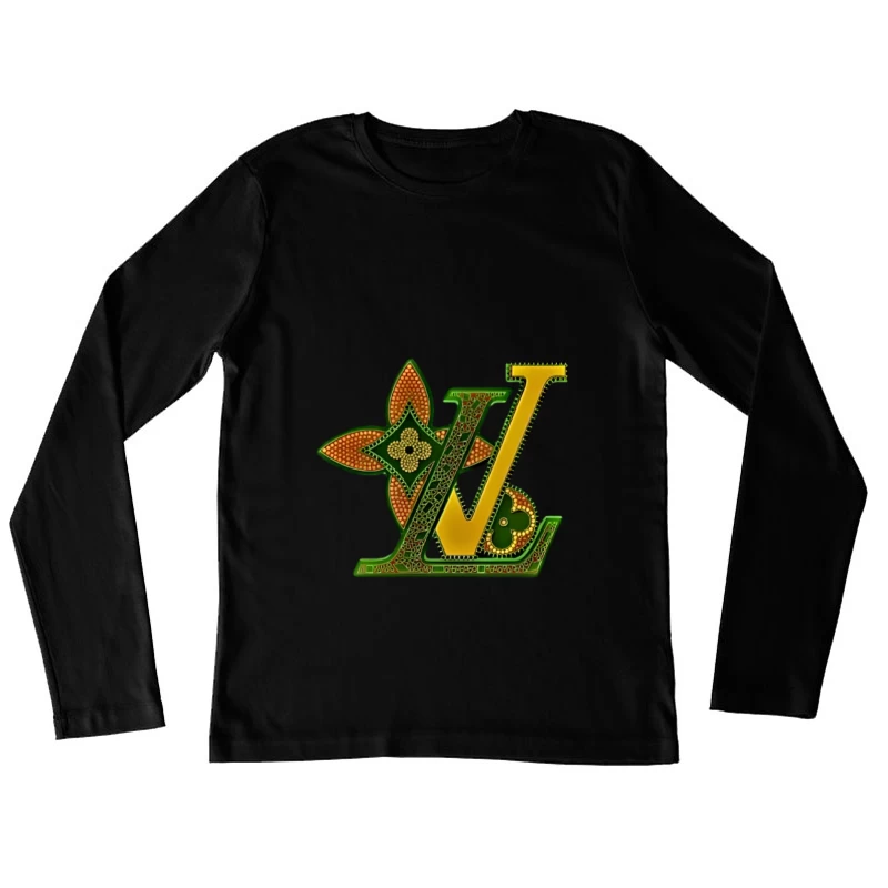 Luxus-Logo-Design in goldenen und grünen Tönen Damen Langarm T-Shirt