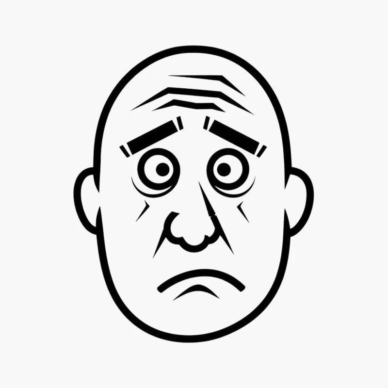 Simple Black and White Cartoon of Sad Bald Face with Worried Expression Cotton Tote Bag