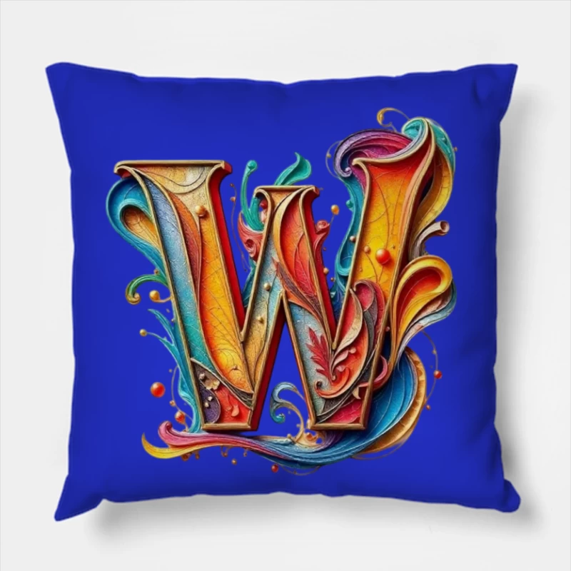 Ornate Colorful Typography: Decorative Letter W Design Throw Pillow