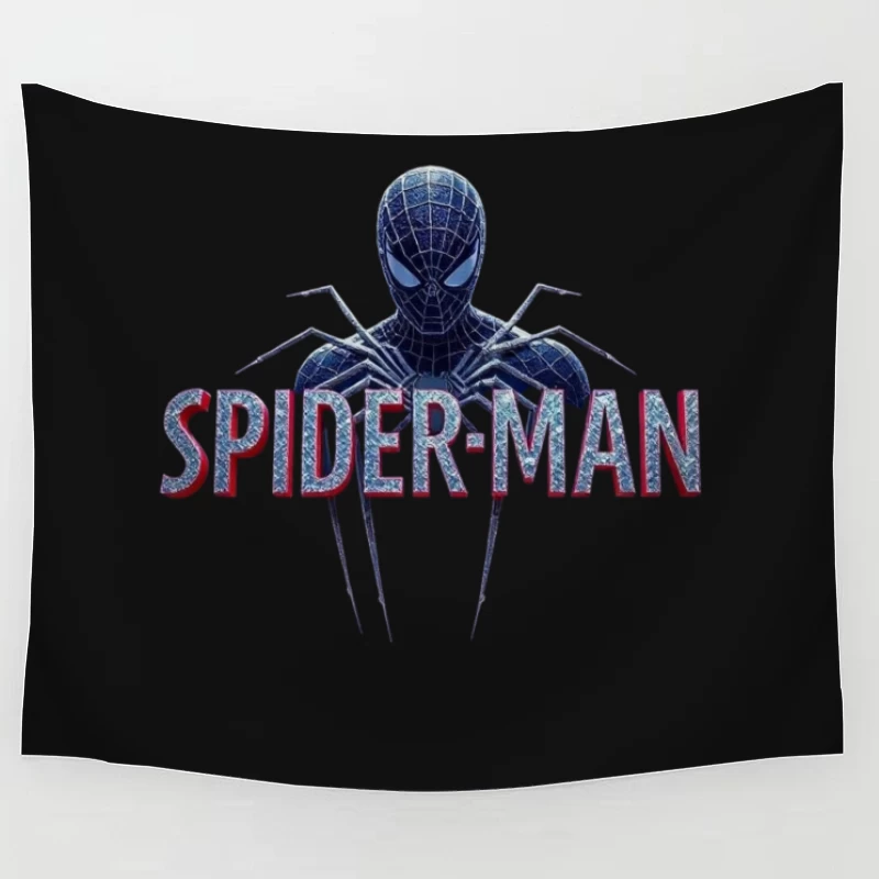 Spider-Man Black Suit Logo with Classic Text Design Tapestry