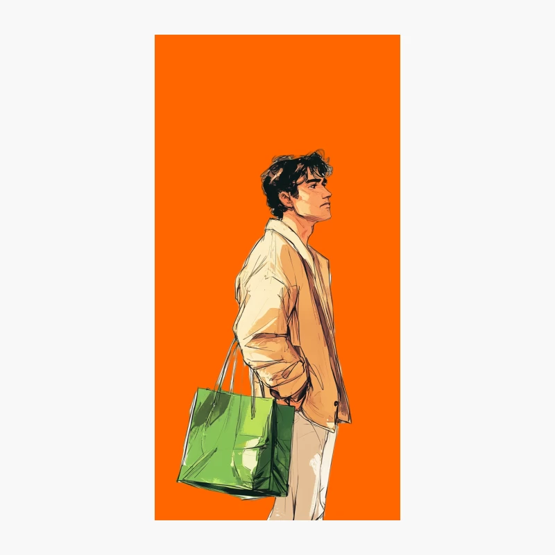 Stylish Man with Green Shopping Bag: Casual Fashion Illustration iPhone Case