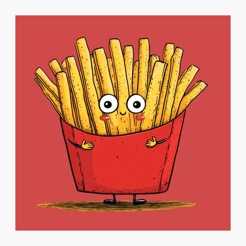 Cute Cartoon French Fries with Happy Face in Red Container Illustration Pin