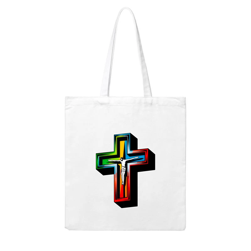 Colorful Modern Christian Cross with Crucifixion Cotton Tote Bag