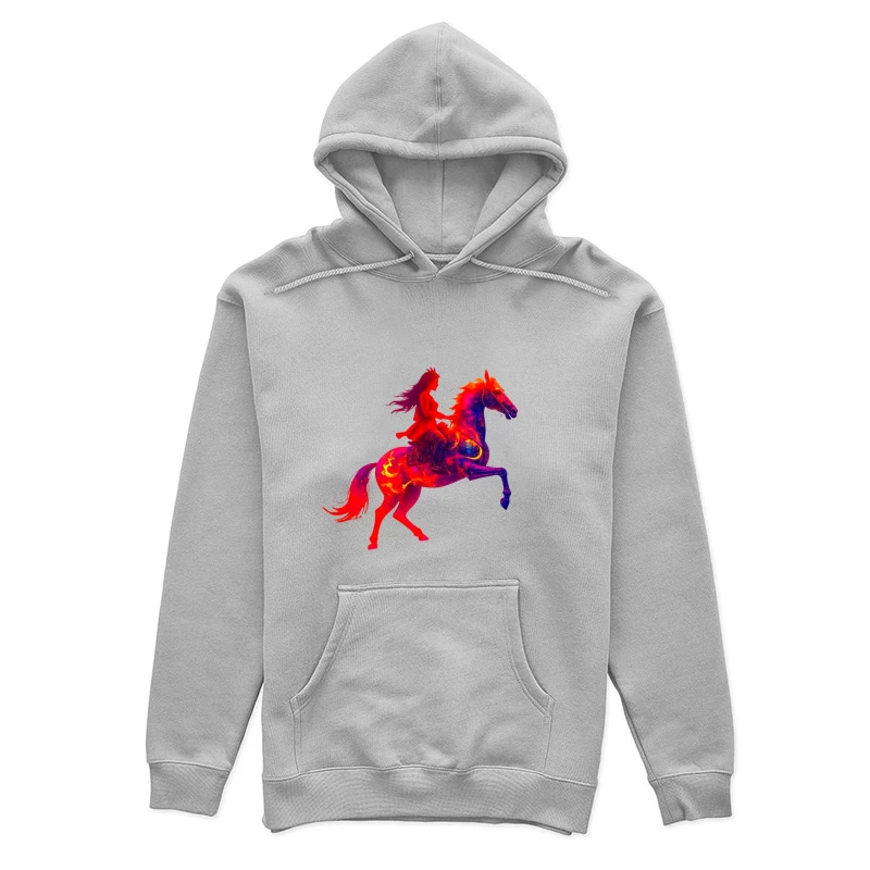 Mystical Red Horse and Rider Silhouette Fantasy Art Female Pullover Hoodie