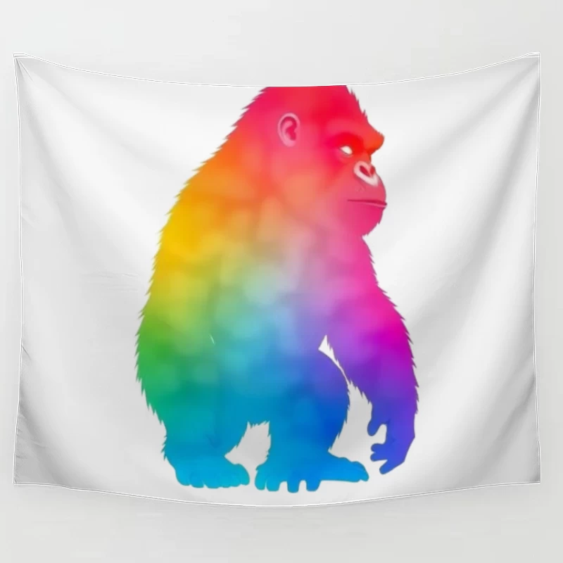 Rainbow Gradient Gorilla Silhouette Art Tapestry