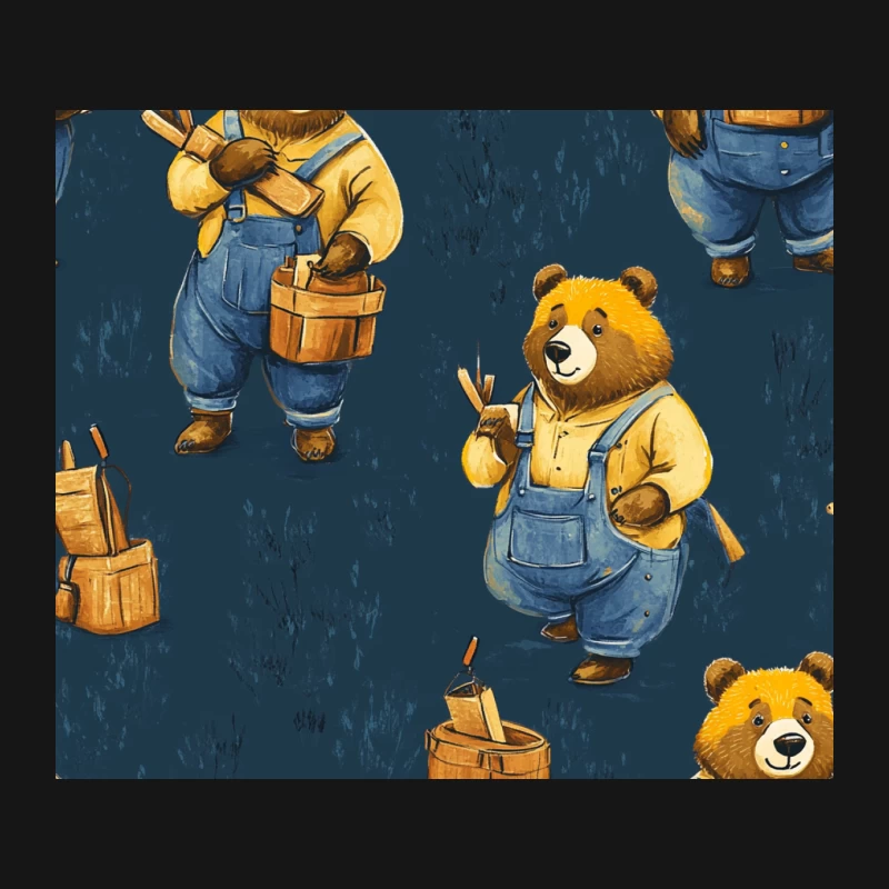 Cute Carpenter Bears: A Whimsical Woodworking Pattern Mouse Pad