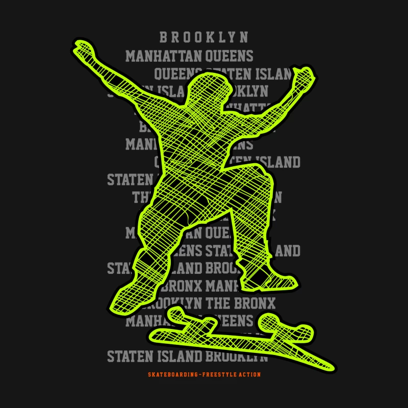 Skateboarder-Silhouette mit Stadttext Herren T-Shirt