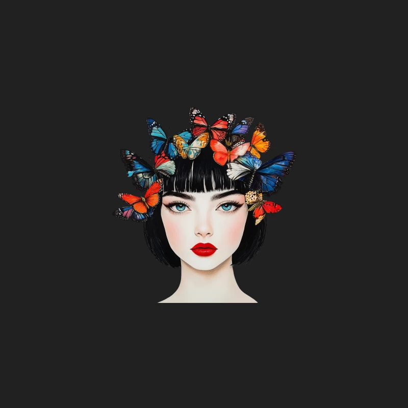 Surreal Portrait with Colorful Butterfly Crown Bucket Hat