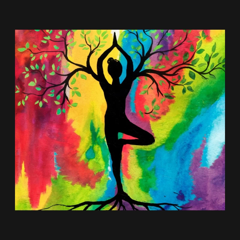 Vibrant Yoga Tree: A Spiritual Silhouette in Nature's Colorful Embrace Mouse Pad