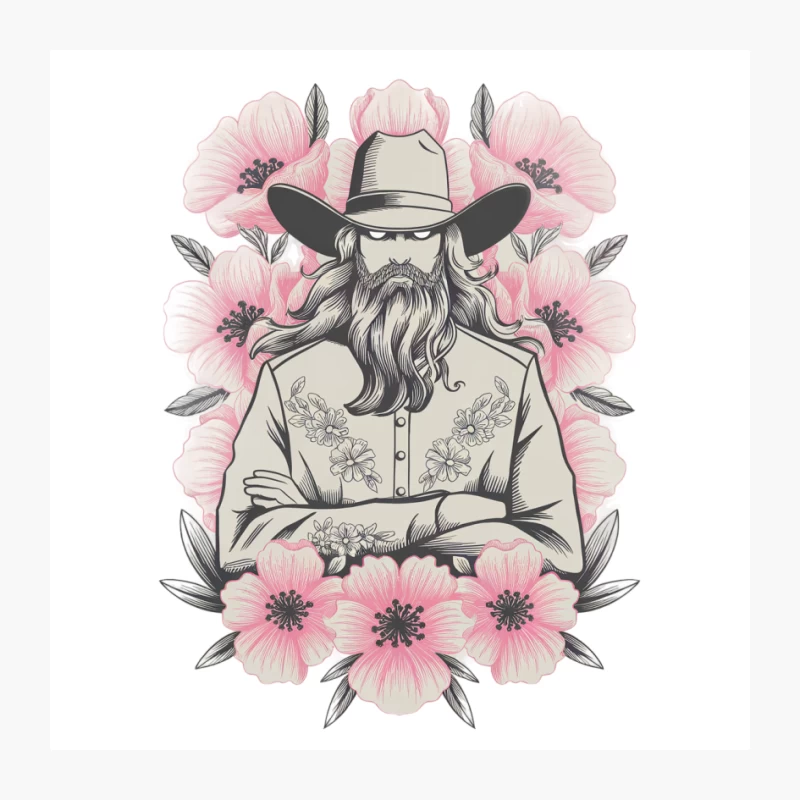 Vintage Floral Cowboy Illustration Pin
