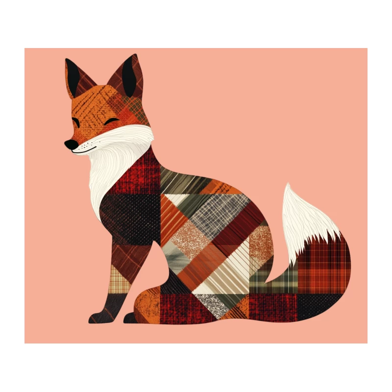Geometric Patchwork Fox Illustration in Autumn Colors Tapestry