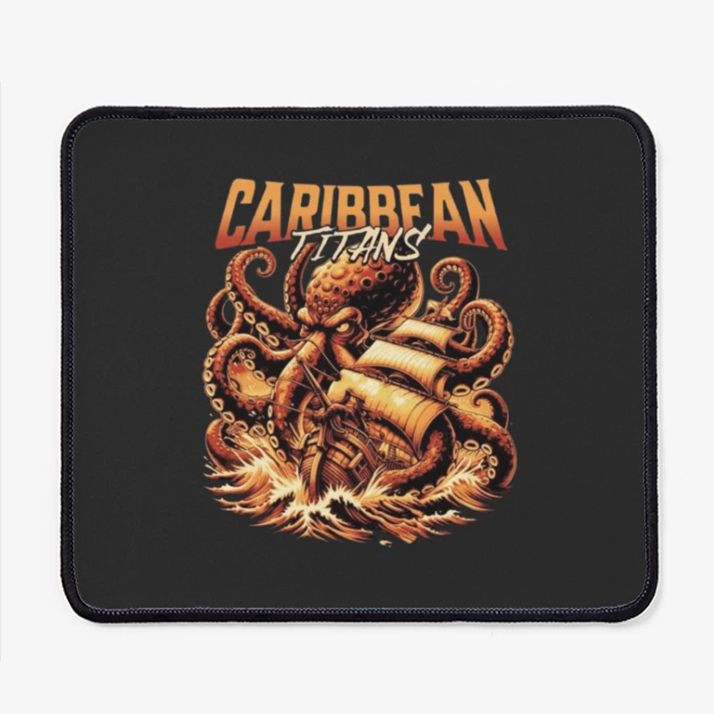 Giant Caribbean Octopus Attacking Sailing Ship Illustration Mouse Pad