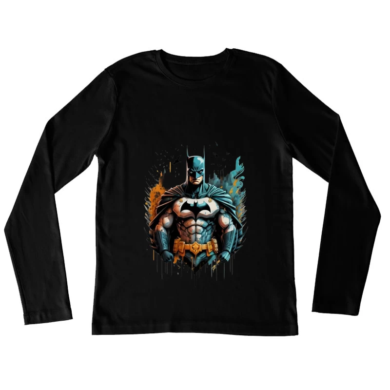 Dynamic Illustration of Batman Female Long Sleeve T-Shirt