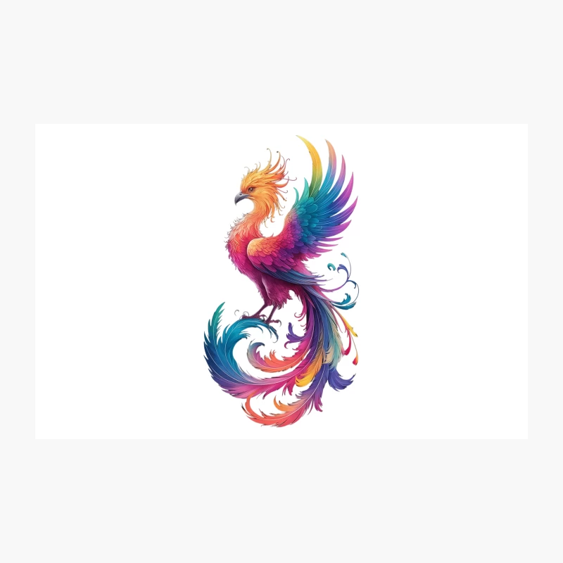 Majestic Rainbow Phoenix: A Vibrant Fantasy Creature Travel Mug