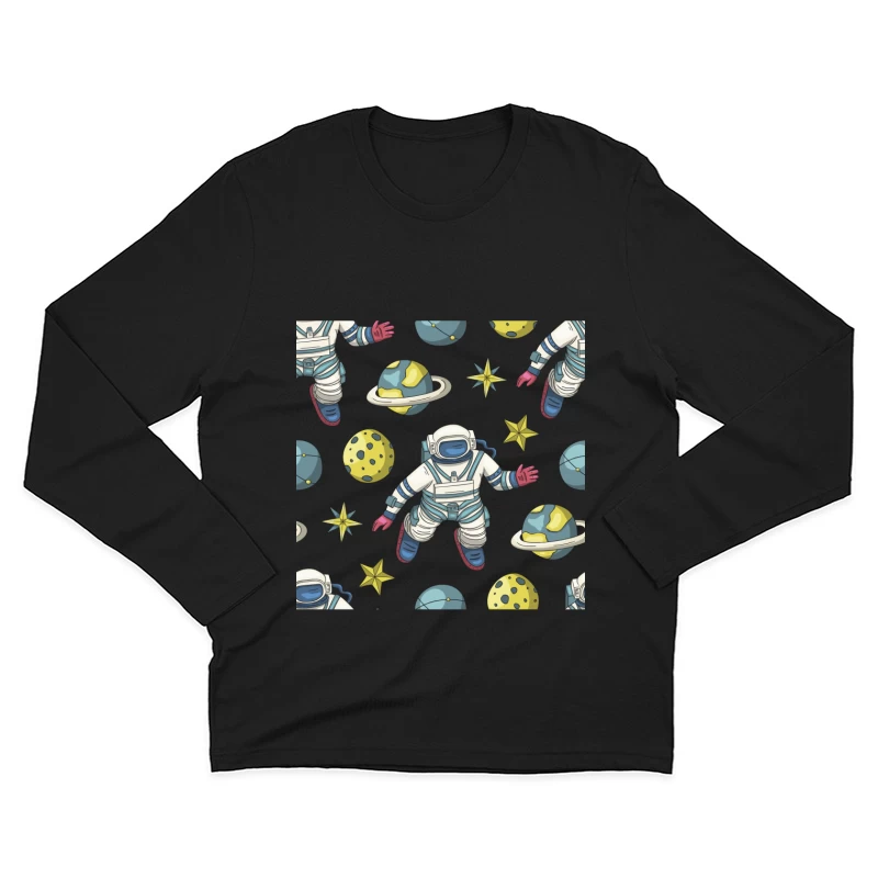 Astronauten und Planeten im Weltraum Herren Langarm T-Shirt