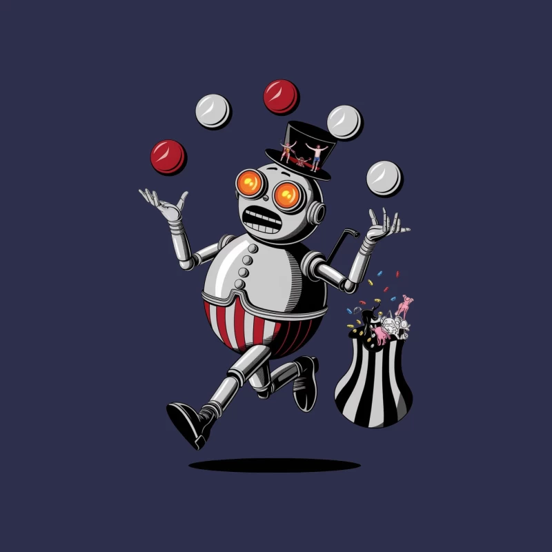Retro Circus Robot Juggling Performance Female Long Sleeve T-Shirt
