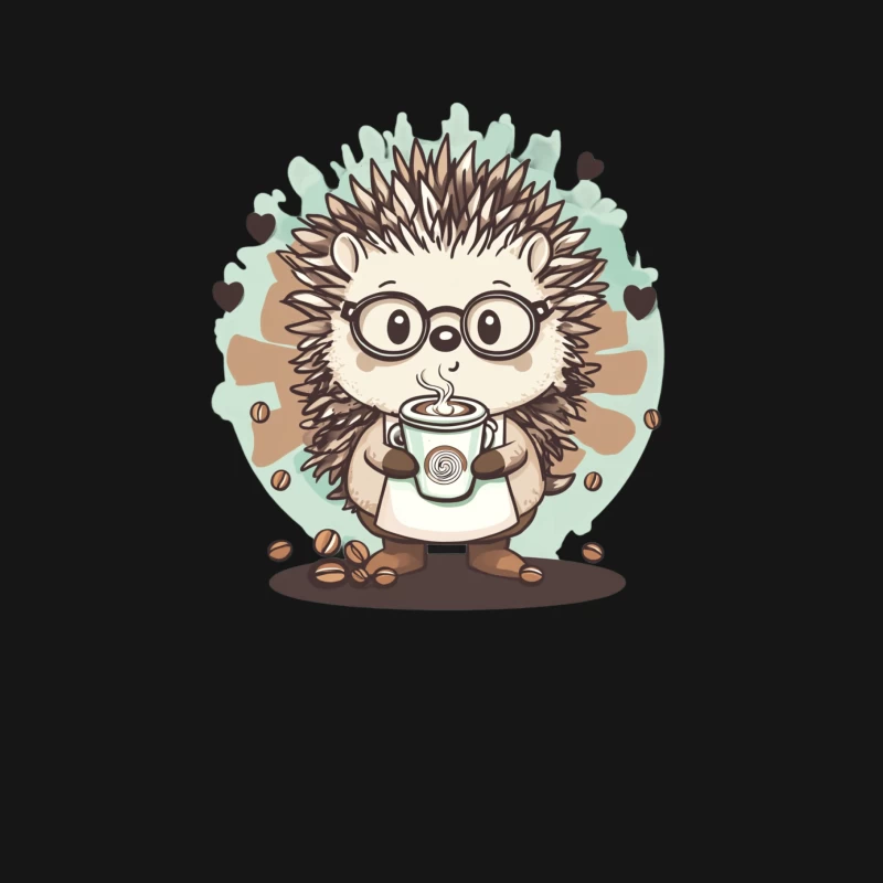 Cute Cartoon Hedgehog with Glasses Enjoying Coffee Female Long Sleeve T-Shirt