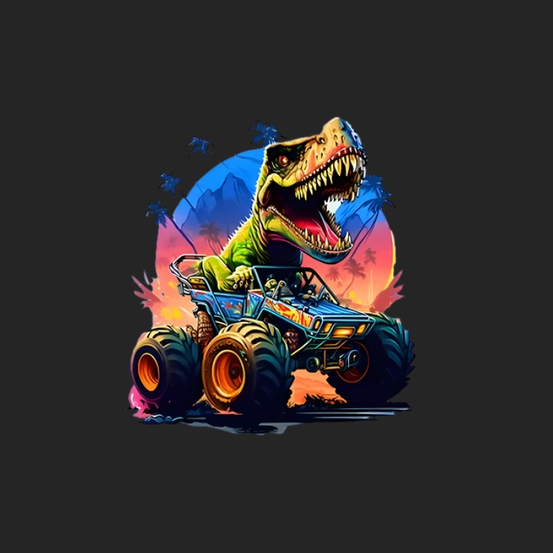 Dinosaurier-Monstertruck bei Sonnenuntergang Herren Pullover Sweatshirt