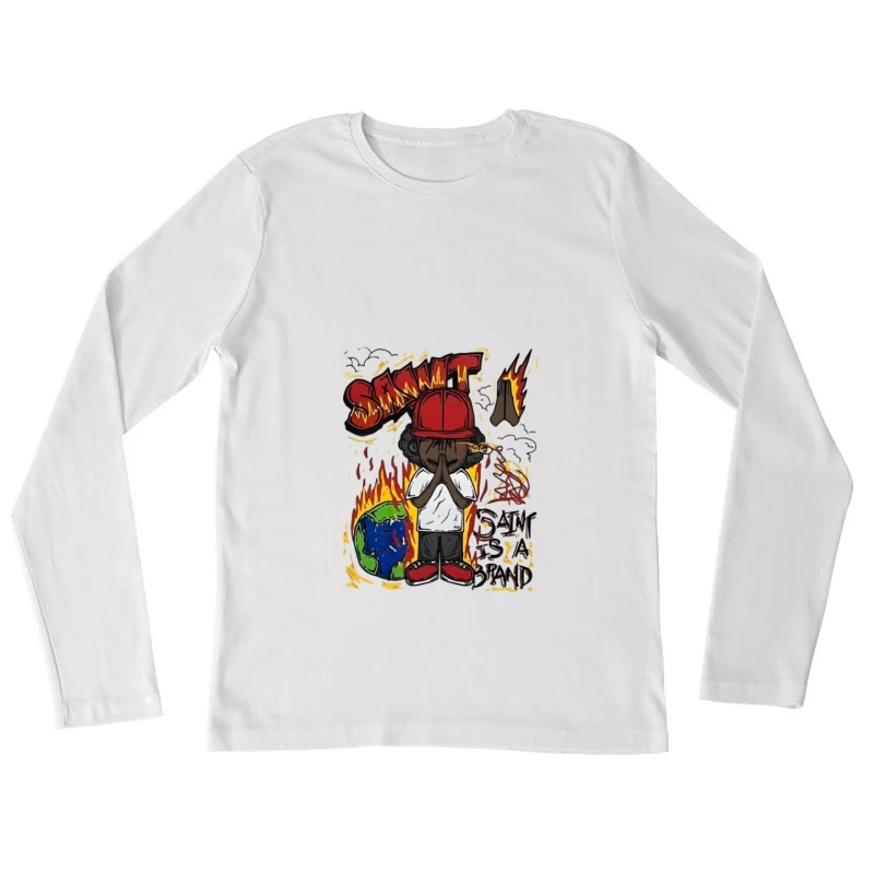 Personnage priant avec flammes et terre Femme Manches Longues T-Shirt