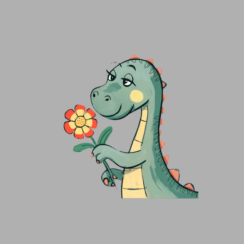 Cute Green Cartoon Dinosaur Holding a Flower Male Tank Top