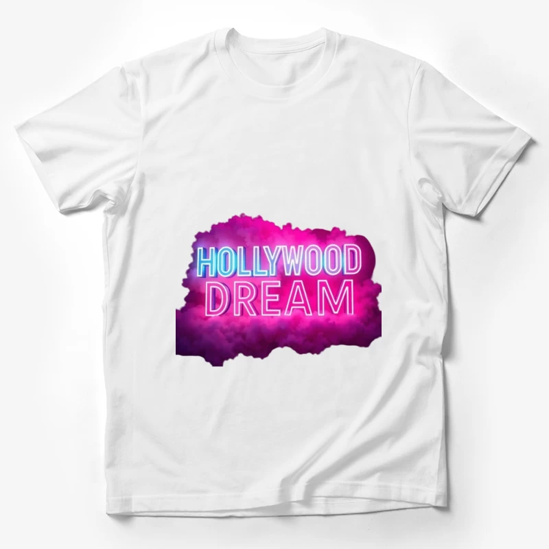 Neon Hollywood Dream Sign with Pink Cloud Background Male T-Shirt